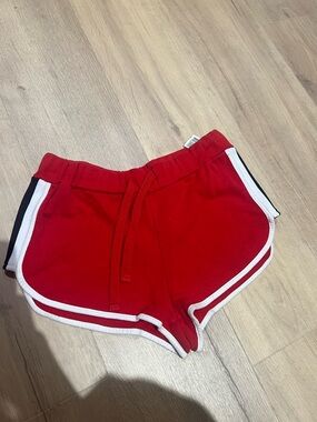 Red Women's Athletic Shorts with White Trim and Drawstring